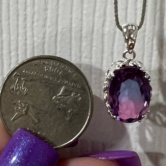 925 Sterling Silver Pink Purple Pendant 4 Necklace Oval Tourmaline Charm - Picture 3 of 4